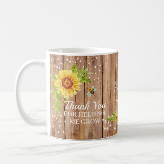 Rustic Yellow Sunflower Teacher Appreciation Koffiemok (Links)