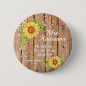 Rustic Yellow Sunflower Teacher Appreciation Ronde Button 5,7 Cm (Voorkant)