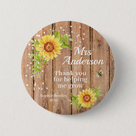 Rustic Yellow Sunflower Teacher Appreciation Ronde Button 5,7 Cm