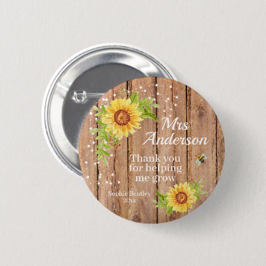 Rustic Yellow Sunflower Teacher Appreciation Ronde Button 5,7 Cm (Voorkant /achterkant)