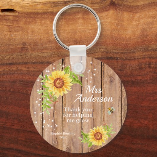 Rustic Yellow Sunflower Teacher Appreciation Sleutelhanger (Voorkant)