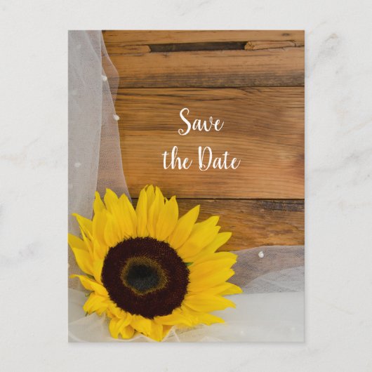 Rustic Yellow Sunflower Veil Wedding Save the Date Aankondigingskaart (Voorkant)