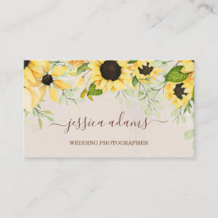 Rustic Yellow Sunflower Waterverf Wedding Visitekaartje