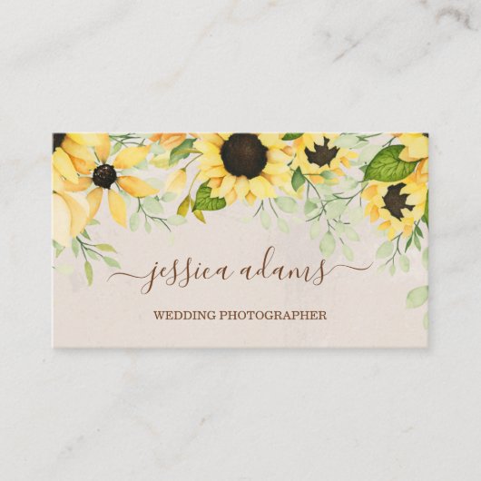 Rustic Yellow Sunflower Waterverf Wedding Visitekaartje (Voorkant)