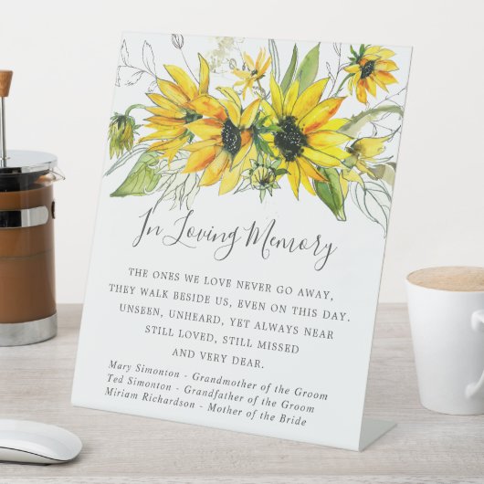 Rustic Yellow Sunflower Wedding Memorial Reclamebord Met Voetstuk (Insitu)