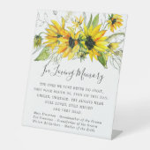 Rustic Yellow Sunflower Wedding Memorial Reclamebord Met Voetstuk (Voorkant)