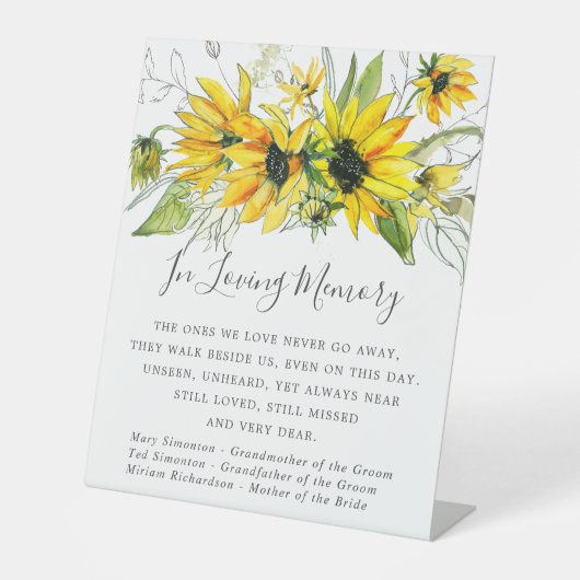 Rustic Yellow Sunflower Wedding Memorial Reclamebord Met Voetstuk (Voorkant)