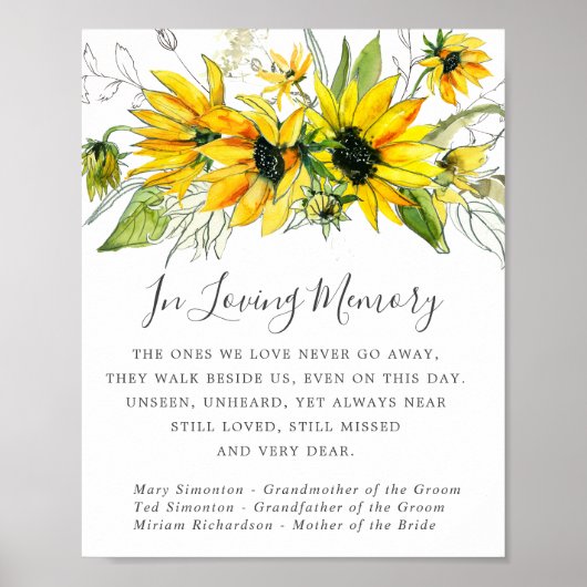 Rustic Yellow Sunflower Wedding Memorial Sign Poster (Voorkant)