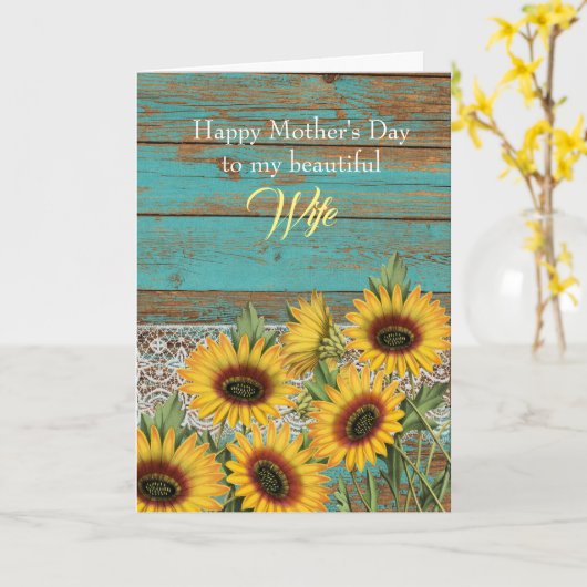 Rustic Yellow Sunflower Wife Kaart Moederdag (Gele Bloem)