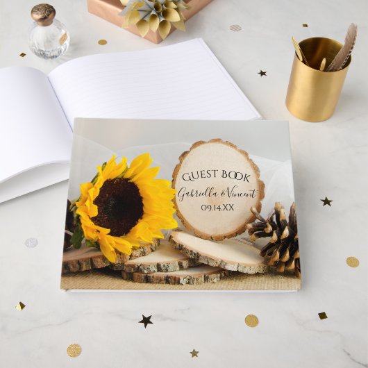 Rustic Yellow Sunflower Woodland Wedding Gastenboek (Voorkant open)