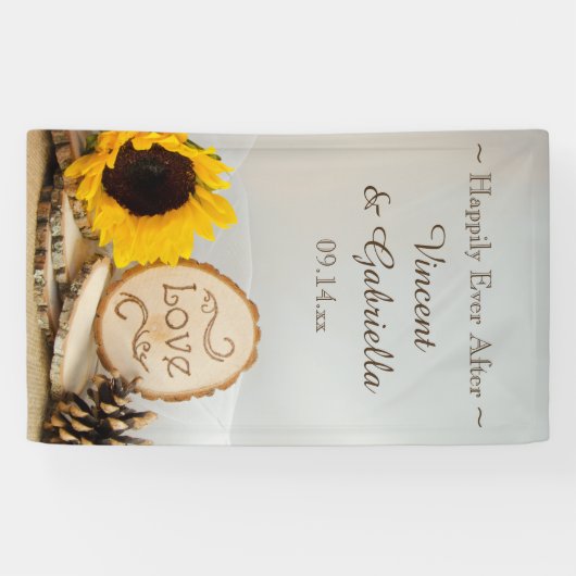 Rustic Yellow Sunflower Woodland Wedding Spandoek (Horizontaal)