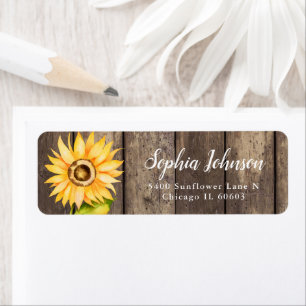 Rustic Yellow Waterverf Sunflower Return-adres Etiket