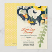 Rustic Yellow White Floral Birthday Party Invite Kaart (Voorkant / Achterkant)
