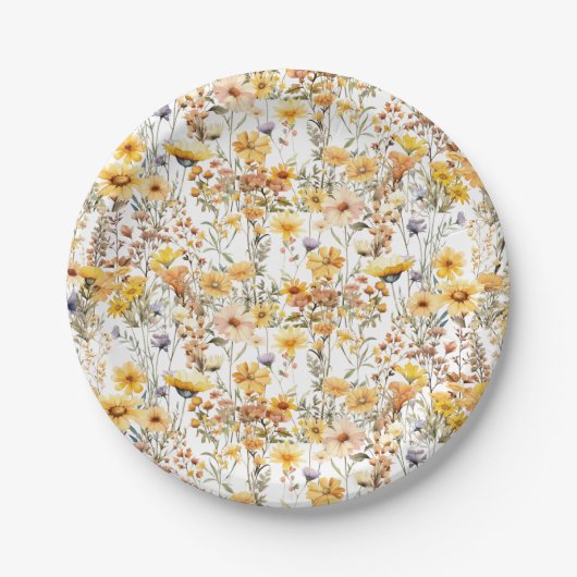 Rustic Yellow Wildflower Party Papieren Bordje (Voorkant)