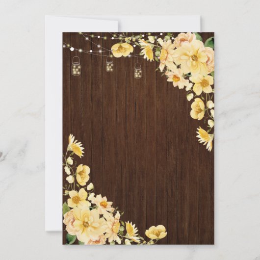 Rustic Yellow Wood Script Floral Wedding Kaart (Achterkant)
