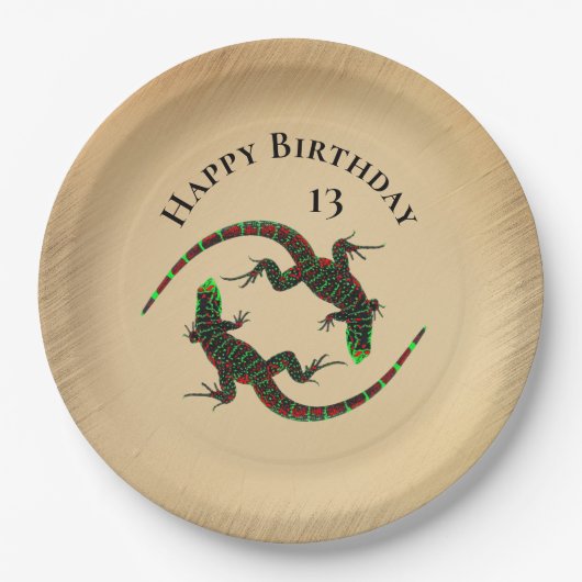Rustic Yin Yang Lizards Birthday Papieren Bordje (Voorkant)