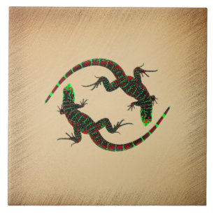 Rustic Yin Yang Lizards Tegeltje
