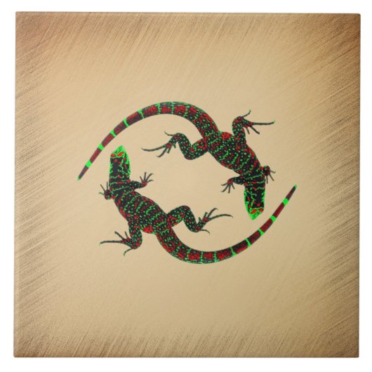 Rustic Yin Yang Lizards Tegeltje (Voorkant)
