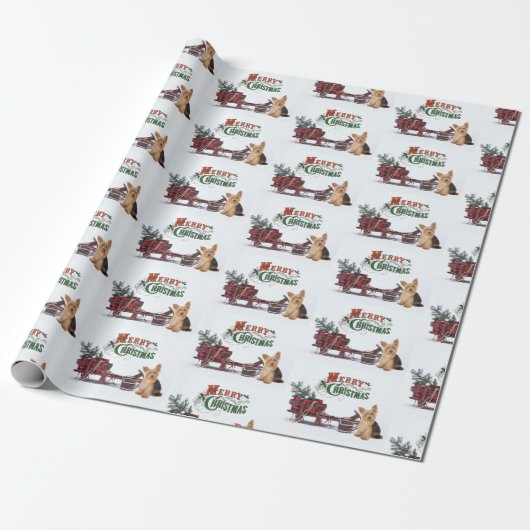 Rustic Yorkie Kerstmis Cadeaupapier (Uitgerold)