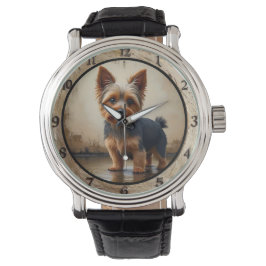 Rustic Yorkshire Terrier Dog Horloge