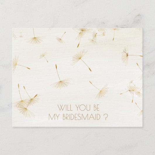 Rustic zal je zijn mijn Bridesmaid Dandelion Ivory Uitnodiging Briefkaart (Voorkant)