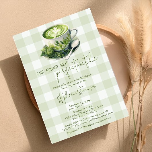 Rustic Ze Vond Haar Perfecte Matcha Bruidsuitnodig Kaart