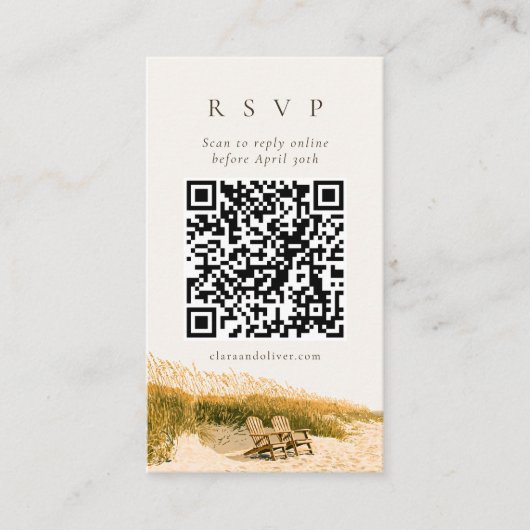 Rustic Zee Gras QR Code Golfkust RSVP Kaart (Voorkant)