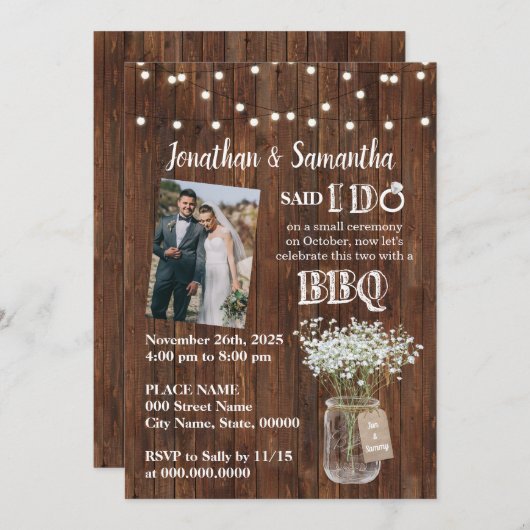 Rustic zei dat ik barbeque doe na het huwelijksfee kaart (Voorkant / Achterkant)