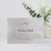 Rustic Zilveren Berk Huwelijksdetails Kaart (Staand voorkant)