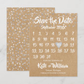 Rustic Zilveren Hartjes Kalender Bewaar de Datum Aankondigingskaart (Voorkant / Achterkant)