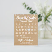 Rustic Zilveren Hartjes Kalender Bewaar de Datum Aankondigingskaart (Staand voorkant)