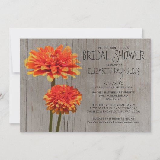 Rustic Zinnia Bridal Shower Invitations Kaart (Voorkant)