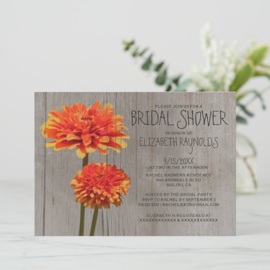Rustic Zinnia Bridal Shower Invitations Kaart (Staand voorkant)