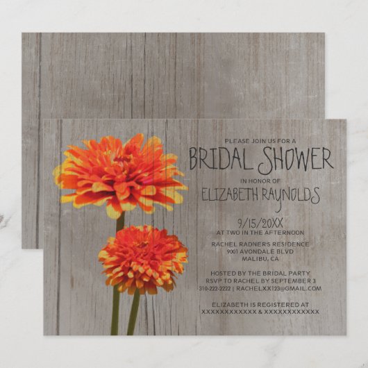 Rustic Zinnia Bridal Shower Invitations Kaart (Voorkant / Achterkant)