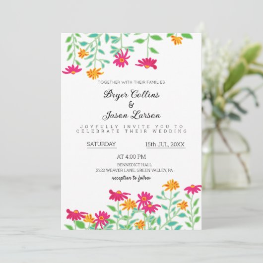 Rustic Zinnia Flowers Weddenschap Kaart (Staand voorkant)