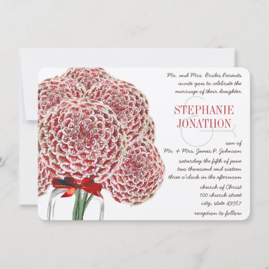 Rustic Zinnia Red Mason Jar Wild Flower Wedding Kaart (Voorkant)