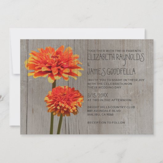 Rustic Zinnia Wedding Invitations Kaart (Voorkant)