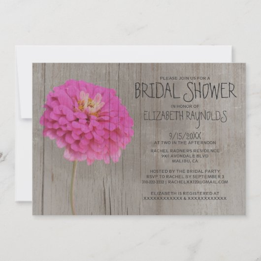 Rustic Zinnias Bridal Shower Invitations Kaart (Voorkant)