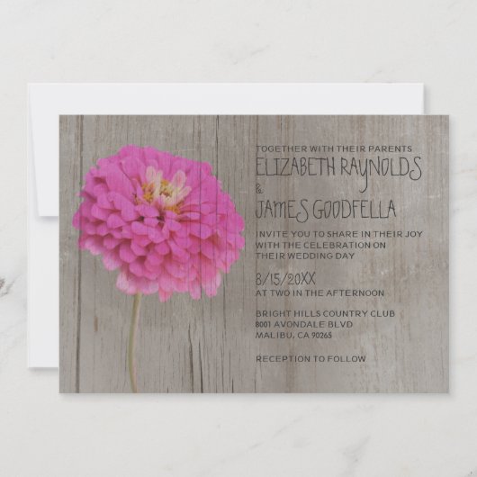 Rustic Zinnias Wedding Invitations Kaart (Voorkant)