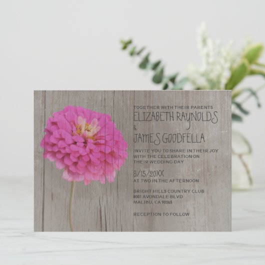 Rustic Zinnias Wedding Invitations Kaart (Staand voorkant)