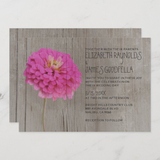 Rustic Zinnias Wedding Invitations Kaart (Voorkant / Achterkant)