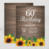 Rustic Zonnebloem 60ste Verjaardagsuitnodiging Kaart (Voorkant / Achterkant)