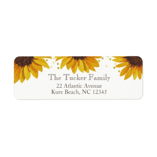 Rustic Zonnebloemen Gouden Stippen Retouradres Etiket (Voorkant)