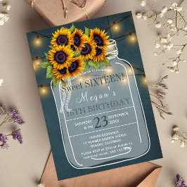 Rustic | Zonnebloemen lichten metson jar zoete zes Kaart