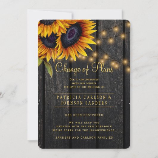 Rustic zonnebloemen wijziging van plannen aankondi kaart (Voorkant)