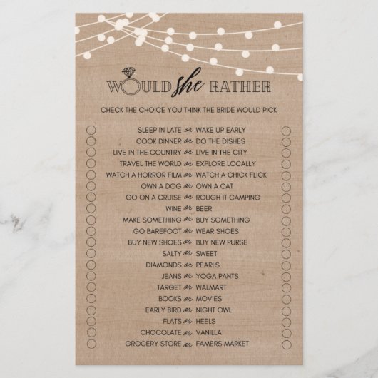 Rustic zou liever een vrijgezellenfeest game flyer (Voorkant)