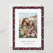 Rustic Zwart en Rood Kerstpatroon Foto Feestdagenkaart (Voorkant)