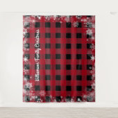 Rustic Zwart Rood Geruit Sneeuw Kerst Foto Booth Wandkleed (Voorkant)