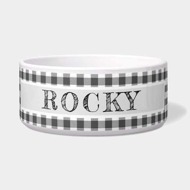 Rustic Zwart & Wit Buffalo Houthakkersruit Voerbakje (Voorkant)