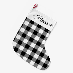 Rustic Zwart-Wit Buffalo Plaid  Grote Kerstsok
